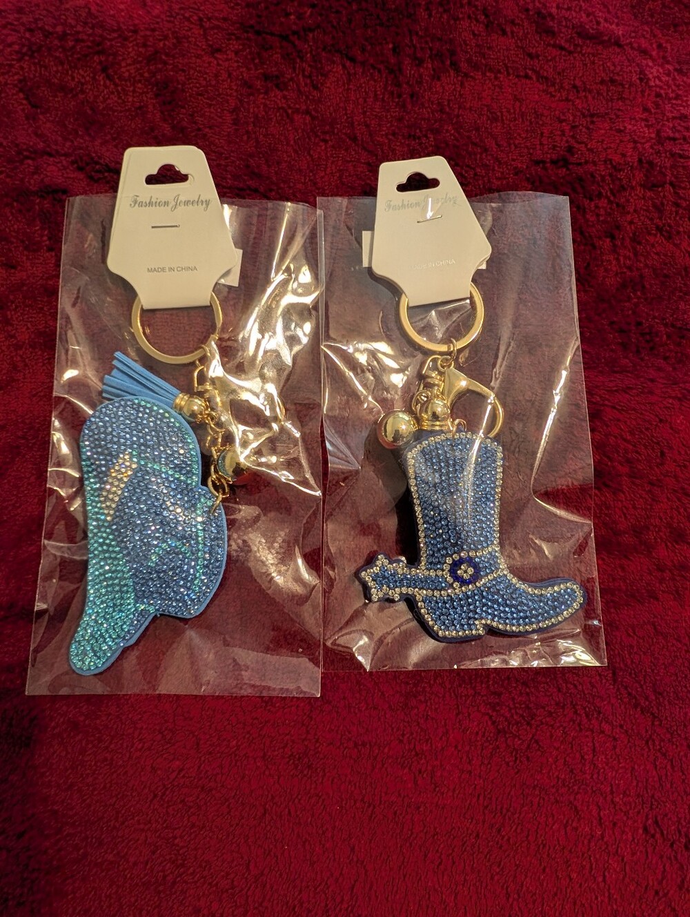Blue Western Cowboy Boot & Hat Keychain Bagcharm Set - Picture 5 of 5